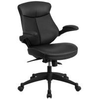 Flash Furniture BL-ZP-804-GG Mid-Back Leather Office Chair with Back Angle Adjustment and Flip-Up Arms in Black